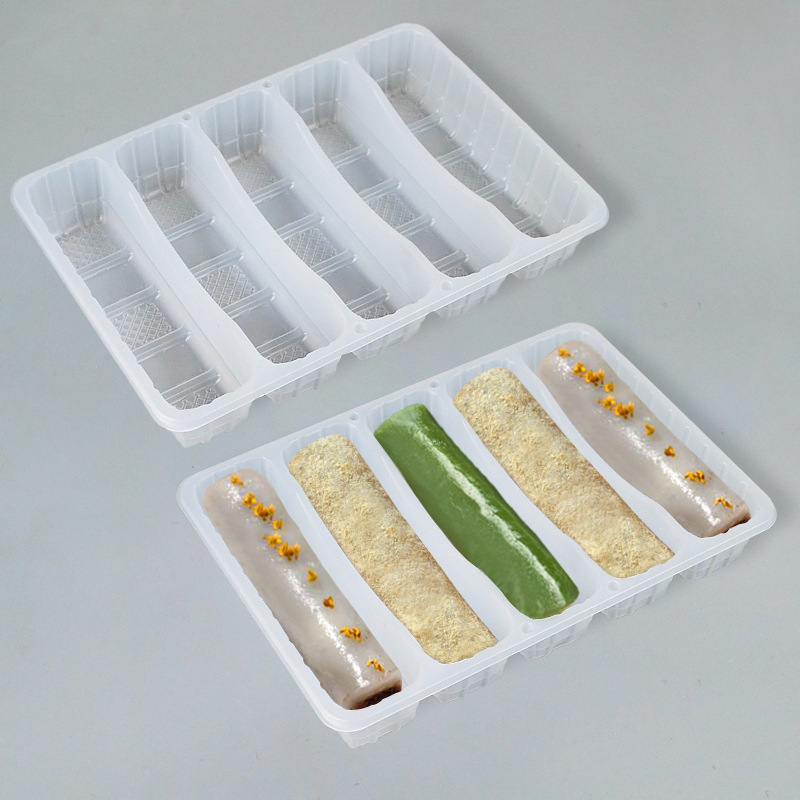 糕点托盘条头糕塑料盒5格食品甜品烘焙糕团吸塑西点盒一次性托盒