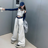 女童2025春款新款撞色拼接垂感直筒卫裤美式辣妹街舞连袖吊带背心，商品下架区，祺儿童装
