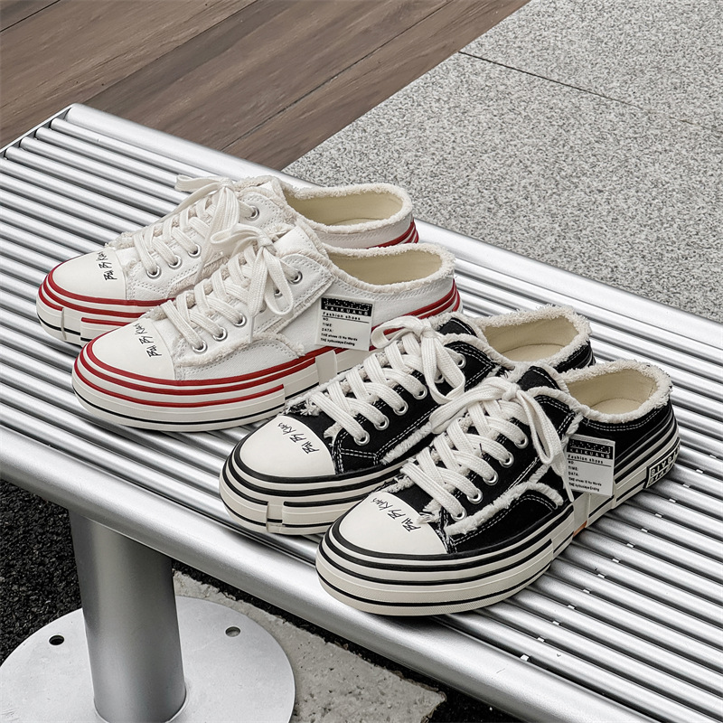 半拖鞋潮鞋乞丐半拖帆布鞋生黑厚底板鞋款布鞋XZ517-1XZ1130P60，男鞋帆布鞋，星座517-1