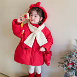 女童红色羽绒服冬季2025新款洋气儿童时尚穿搭中长款加厚冬装外套，童装羽绒服，祺妙童装