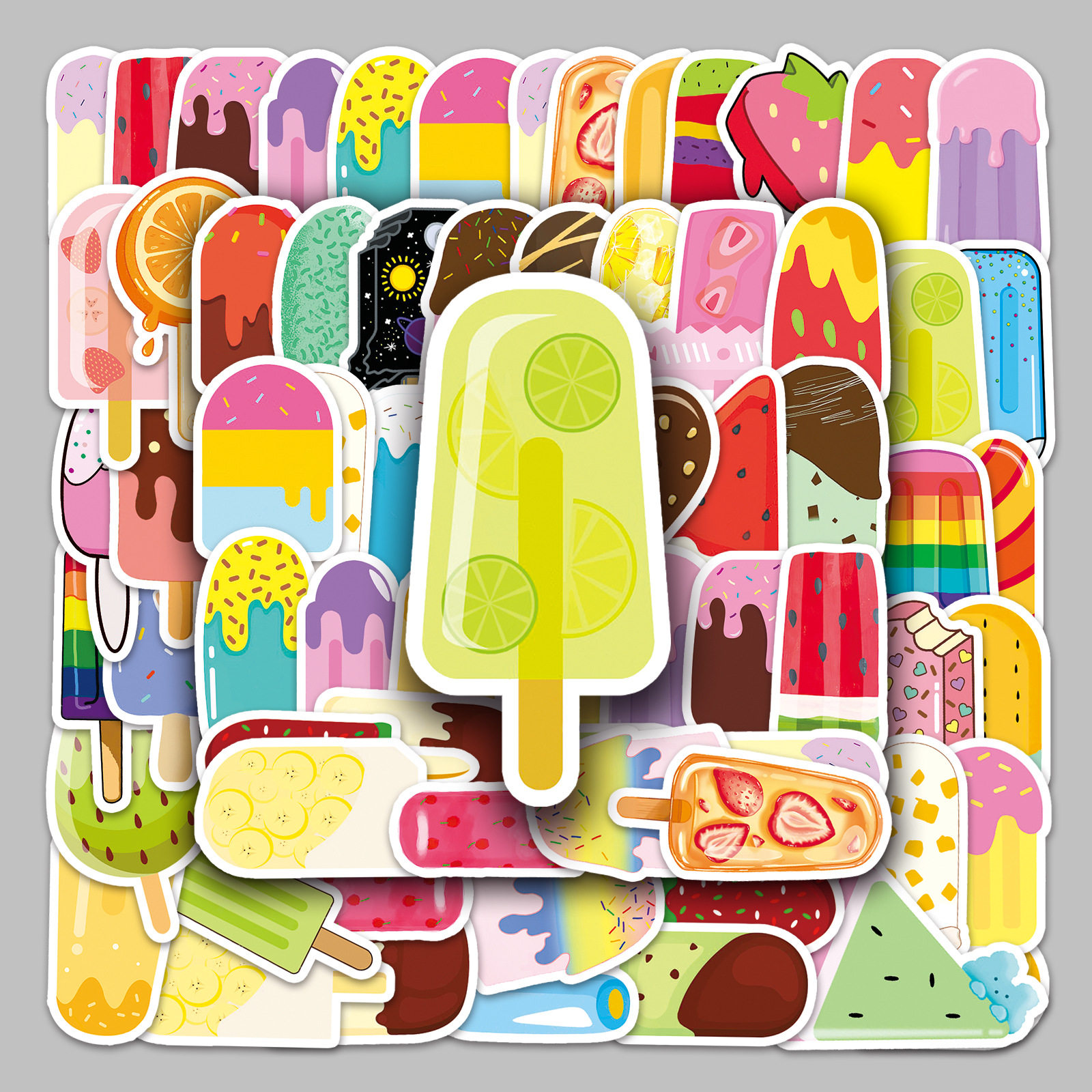 50张食物棒冰美食卡通涂鸦夏天diy奶茶杯手机壳电脑防水手账贴纸