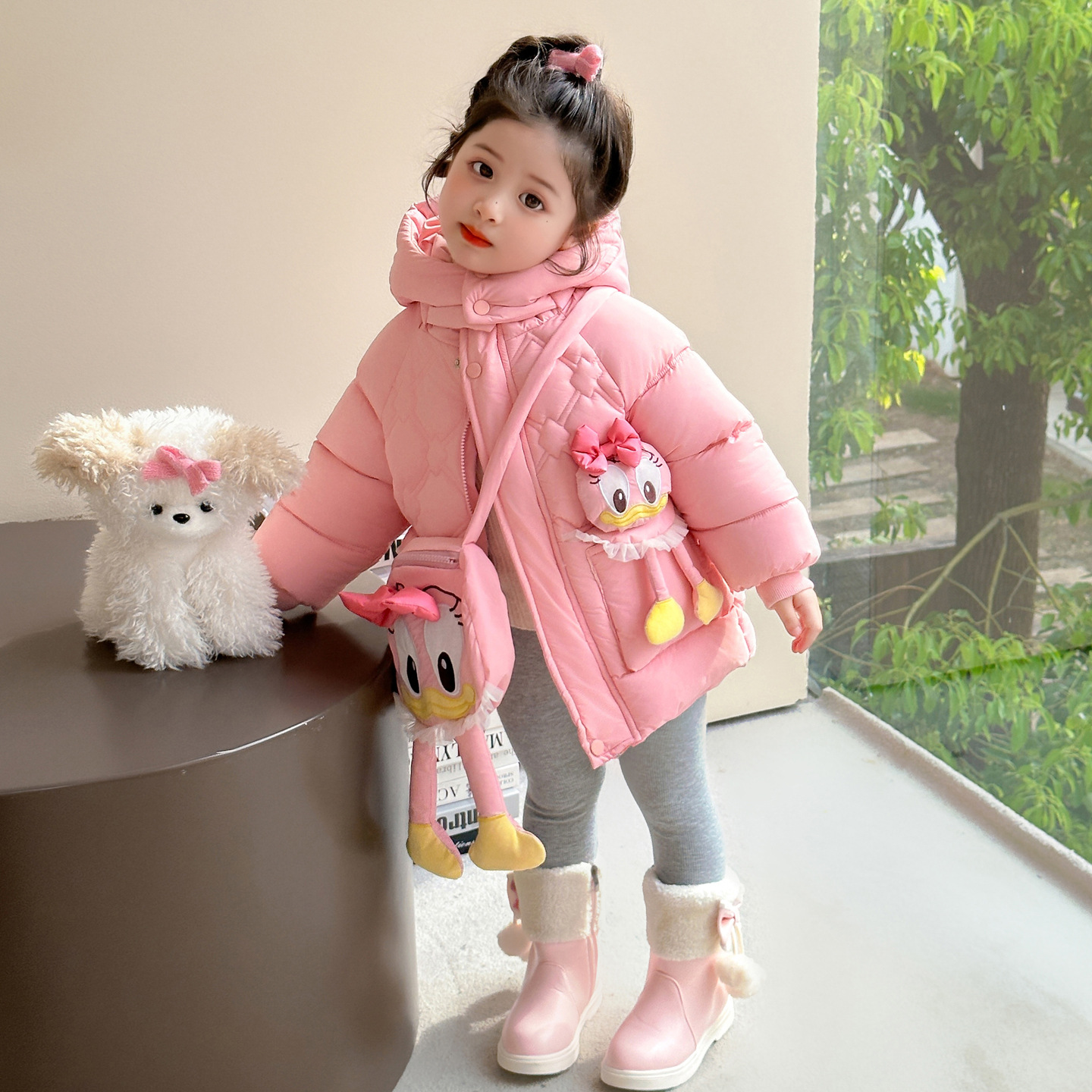 女小童棉衣外套冬季新款加厚加绒保暖儿童可爱小鸭子连帽棉服P129，童装棉衣，祺妙童装