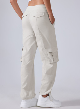 D25001大牌平替速干户外跑步运动长裤薄女抽绳口袋阔腿工装休闲裤