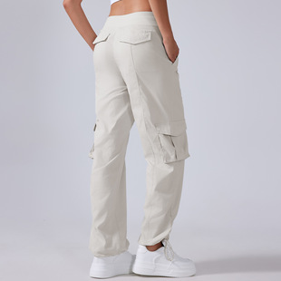 D25001大牌平替速干户外跑步运动长裤薄女抽绳口袋阔腿工装休闲裤