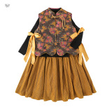 女童2025年冬季新款刺绣年服三件套女大童民族风中式盘扣复古唐装，童装外套，祺儿童装