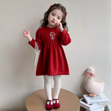 女童洋气绣花毛衣裙秋冬款女孩连衣裙时髦儿童冬季针织公主裙P67，童装连衣裙，祺妙童装