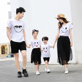 短裤 夏季 海边度假纱裙套装 两件套亲子装 休闲一家三口四口 纯棉短袖