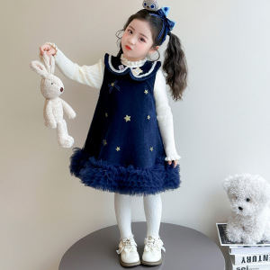女孩套装冬季加绒加厚背心裙2025新款女小童网纱连衣裙儿童公主裙，童装休闲套装，祺妙童装