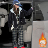 女童秋冬加绒外套2025年新款中大童刺绣毛毛连帽卫衣保暖开衫冬装，童装外套，祺儿童装