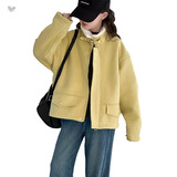 女童2025冬款皮毛一体翻领毛毛外套休闲女孩外出保暖呢大衣棒球服，童装外套，祺儿童装