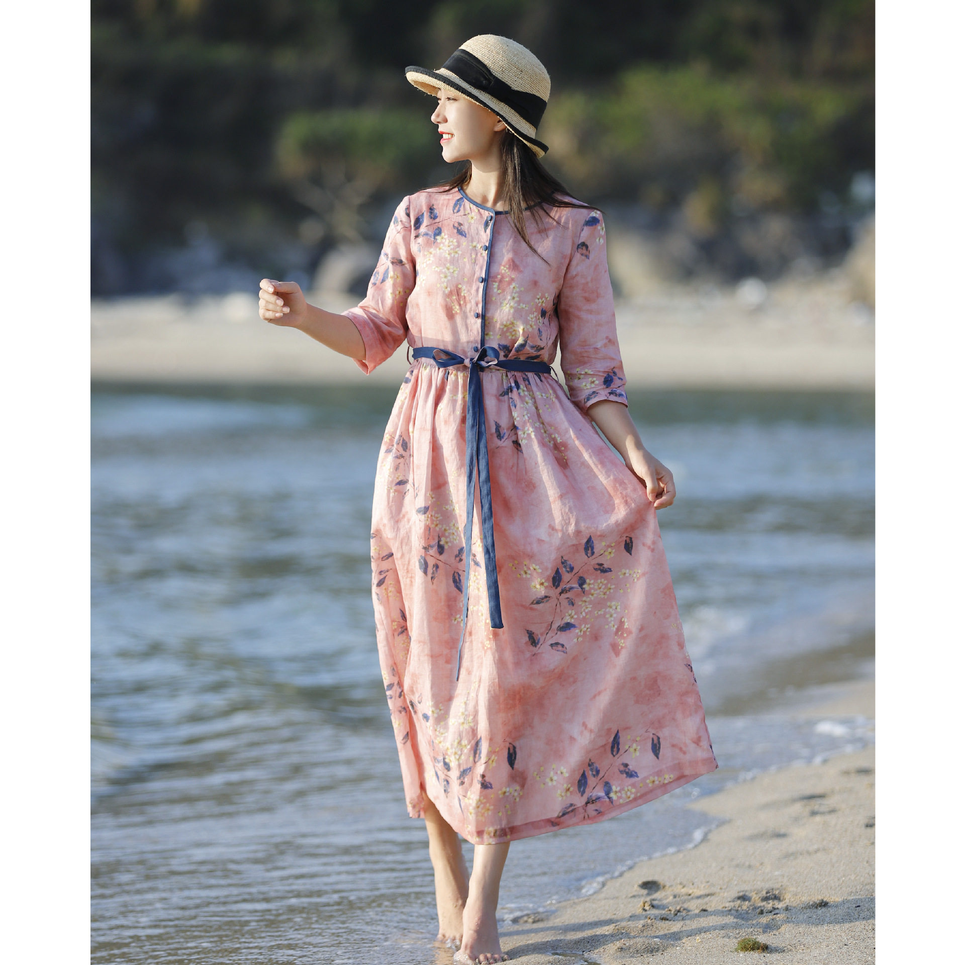 原创新款女装苎麻连衣裙宽松长裙棉麻夏季裙子文艺质感高端旅行棉