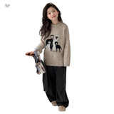 女童加厚毛衣2025年秋冬新款卡通刺绣针织衫中大童可爱打底衫冬装，童装毛衣，祺儿童装