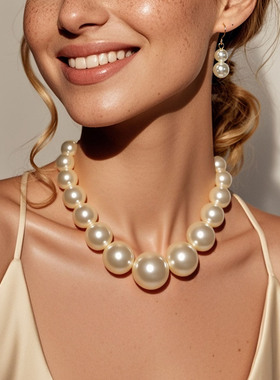 欧美夸张项链 跨境款简约仿珍珠锁骨链