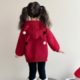 女童连帽卫衣拜年服2025秋冬新款儿童红色加绒衣服女长袖上衣P70，童装卫衣/绒衫，祺妙童装