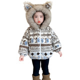 女童费尔岛冬装外套2025新款儿童洋气冬季加绒加厚保暖连帽毛毛衣，童装外套，祺妙童装