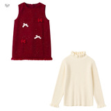 女童2025年冬季新款蝴蝶结加厚舒适衣服针织毛呢打底衫套装拜年服，童装连衣裙，祺儿童装