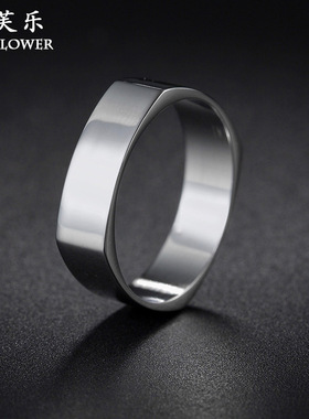 跨境新品钛钢时尚方形光面戒指女个性嘻哈朋克风不锈钢食指指环