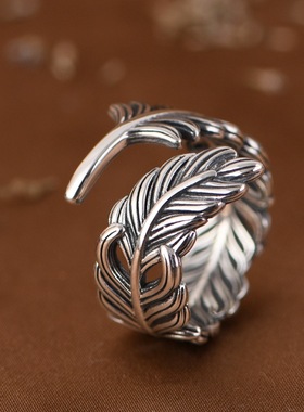 羽毛银戒指925银个性复古男款