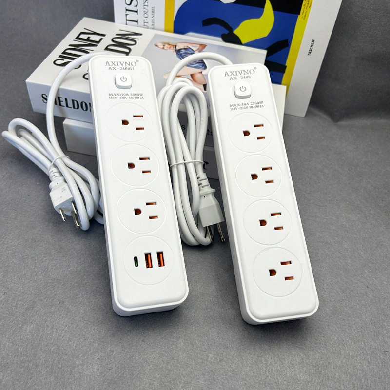 110V美标插座多功能排插usb+type-c充电台湾两脚插板延长线3米5米