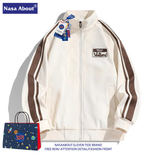 男士条纹卫衣外套女款春秋季新款潮牌冬季立领夹棉夹克上衣美式