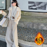 女童夹棉毛毛衣2025年秋冬新款中大童仿毛拼接针织衫外出长袖上衣，童装棉衣，祺儿童装