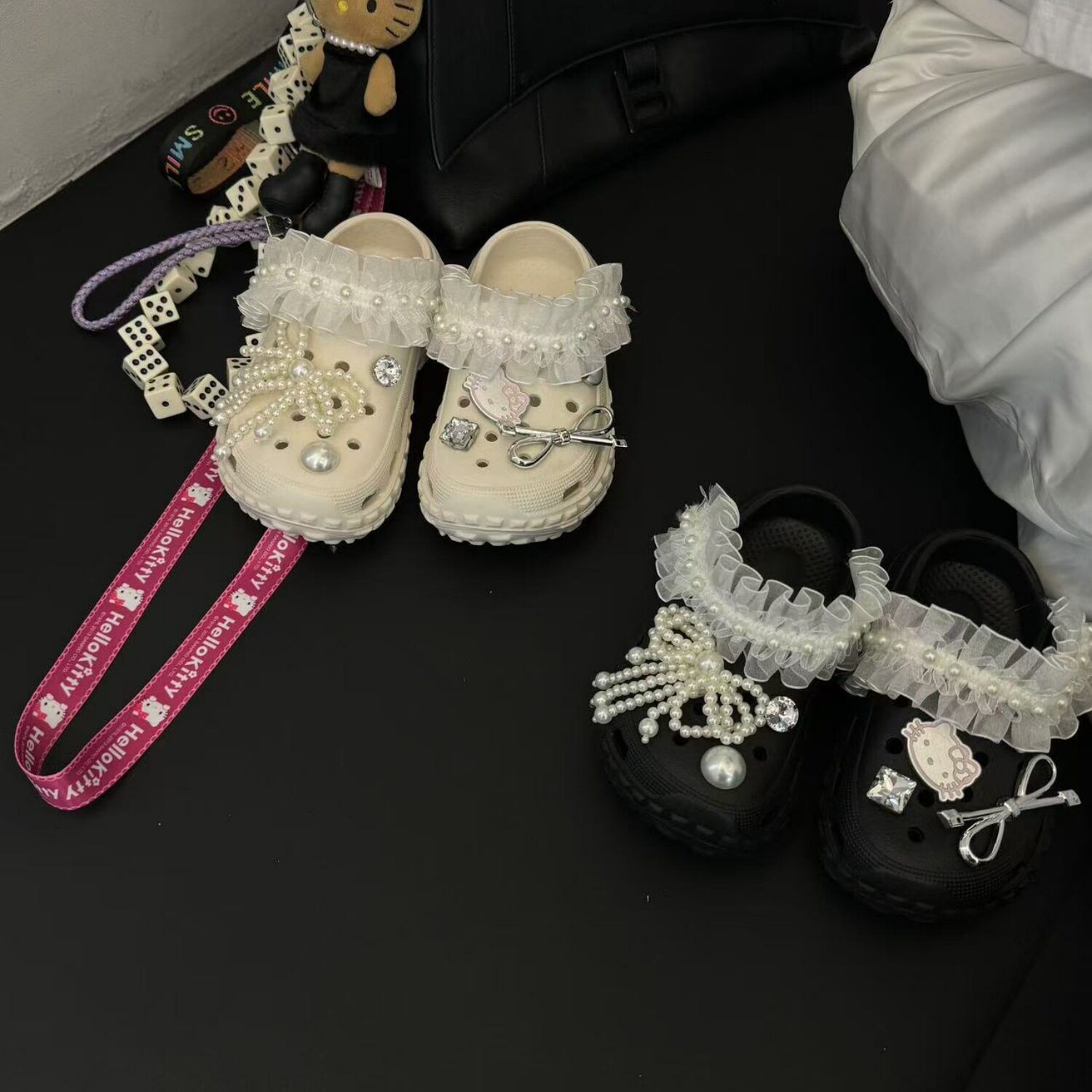 珍珠蕾丝花边女童公主洞洞鞋