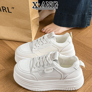 真皮板鞋女款厚底小白鞋冬季加绒加厚保暖二棉鞋子休闲运动鞋