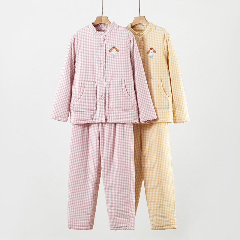 JY秋冬新款加厚内外棉三层保暖可外穿女款棉衣套装 厚款家居服