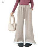 女童2025年冬季新款珍珠毛边羊驼绒针织微喇裤女大童加绒休闲裤子，童装裤子，祺儿童装