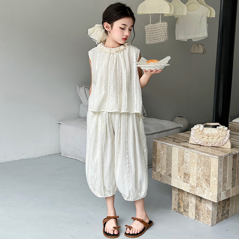 女童山本裤夏装套装2025新款洋气大童夏季薄款儿童时髦阔腿两件套，童装休闲套装，祺妙童装