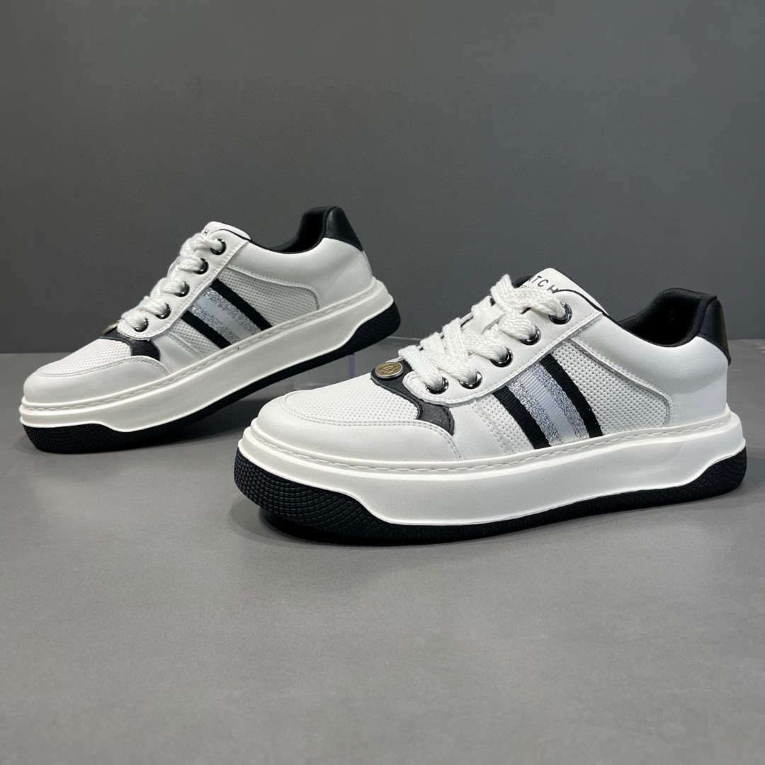 男士头层牛皮休闲厚底网眼透气板鞋欧洲站男鞋潮鞋百搭拼色小白鞋