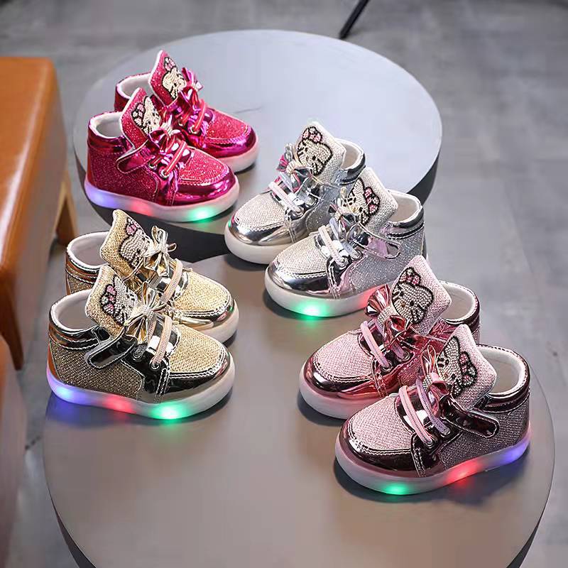 Girls' Light-Up Sneakers ,Rhinestone Princess Shoes for Kids