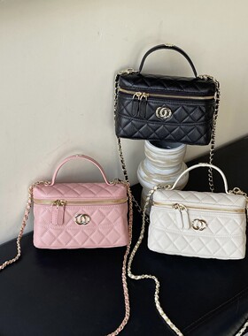 品牌小香风真皮鱼子酱盒子包包时尚百搭菱格链条肩斜跨手提女包