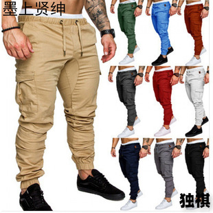 Men's Trousers Tether Elastic Open pockets Sport Casual pant