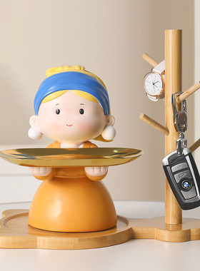 珍珠女孩托盘摆件创意轻奢钥匙收公室纳桌面装饰树脂年会礼品鞋柜