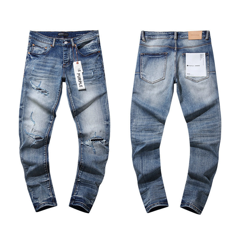 Purple Jeans Cross-Border Export Factory Direct Sales in Stock American High Street Style Black Blue Ripped Jeans Wholes foto 5