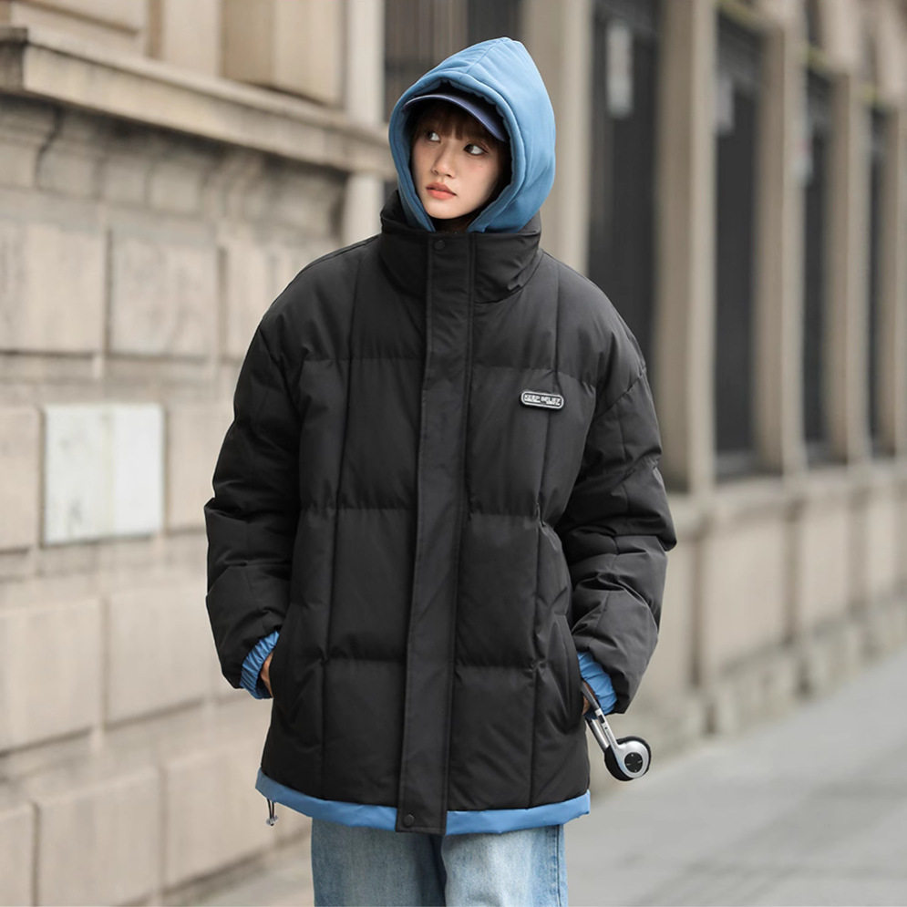 棉服男女韩版冬季新款青少年学生情侣假两件连帽棉衣加厚外套