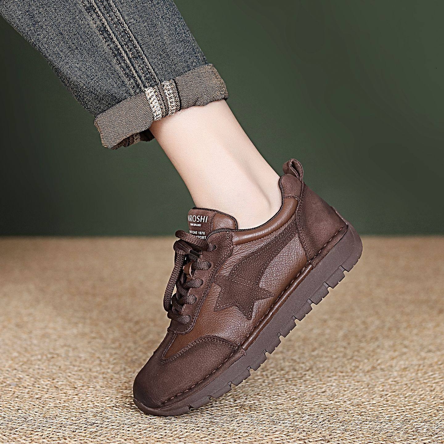 头层牛皮运动休闲鞋女2026春季新款平底复古透气德训鞋单鞋,女鞋,浅口单鞋,淘宝优惠券,粉丝福利购,淘宝优惠卷