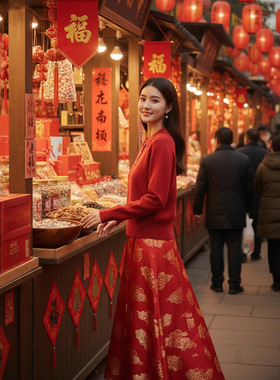 【新年系列】IC之禾同款羊绒针织衫女春装新款polo领修身红色毛衣