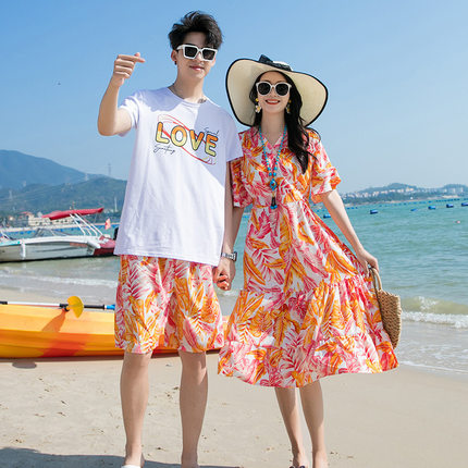 度蜜月连衣裙夏女孩沙滩裙三亚海边度假多巴胺穿搭情侣旅游亲子装
