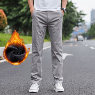 智快鱼休闲裤秋冬加绒加厚裤子男士直筒宽松长裤商务款上班工装裤