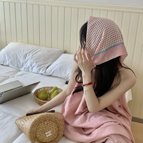 棉麻小方巾波点领巾氛围感头巾