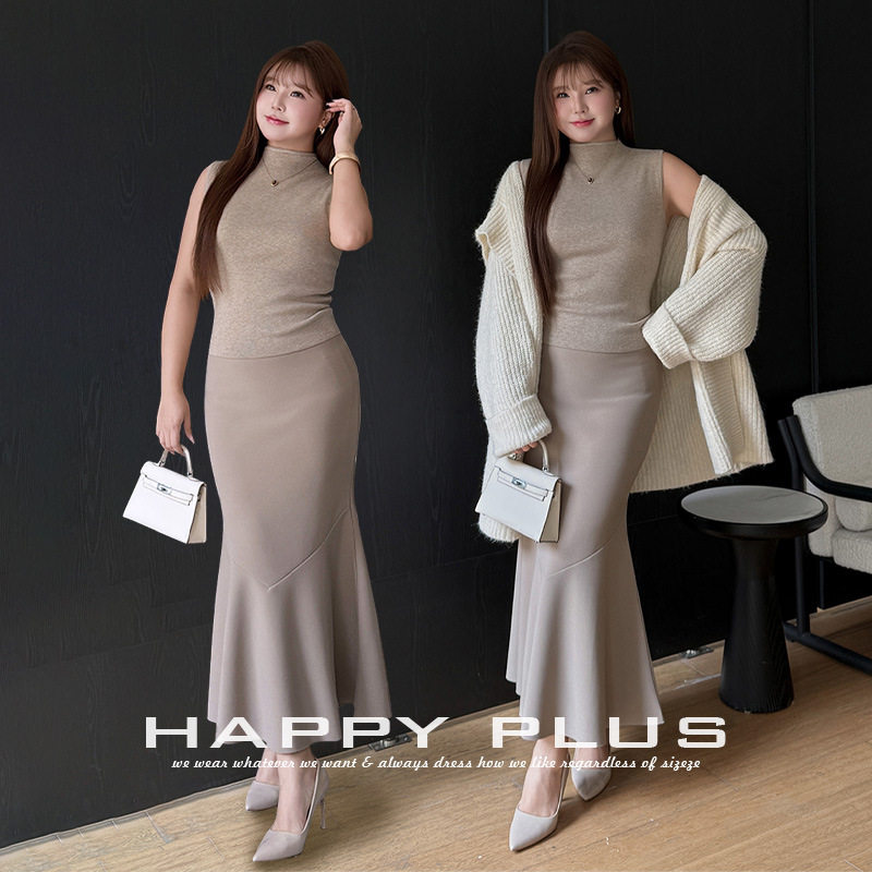 happyhut加肥加大码女装200斤胖mm秋法式背心开衫鱼尾半身裙套装
