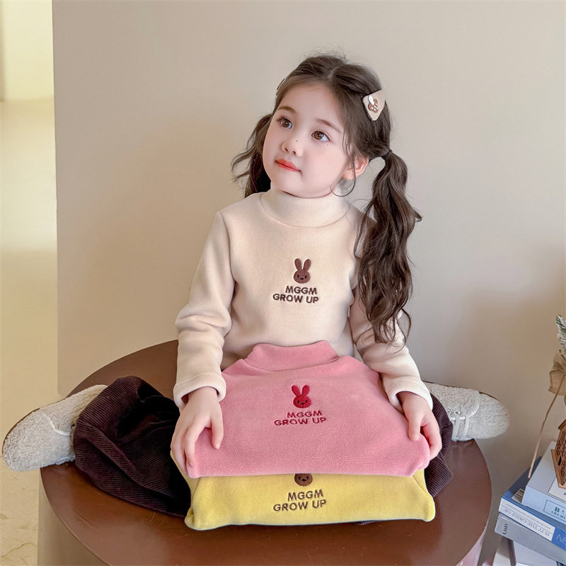 女童加绒打底衫秋冬装2025新款儿童装保暖上衣女冬季加厚内搭P50，童装卫衣/绒衫，祺妙童装