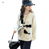 女童水貂绒毛衣2025年冬季新款卡通猫咪打底衫中大童软糯内搭上衣，童装毛衣，祺儿童装