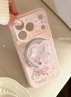立体琉砂浮雕适用17pm手机壳iphone16猫咪磁吸支架13防摔15苹果17