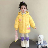 女小童洋气连帽棉服冬季2025新款女轻薄中长款棉衣冬装外套潮P115，童装棉衣，祺妙童装