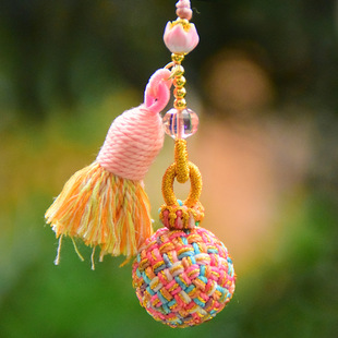 绣球有求必应手机链手工编织粉色包包挂手机挂件文玩配饰挂饰