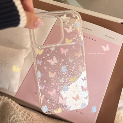AceCase温柔闪粉彩色蝴蝶iphone16苹果17promax适用15手机壳14透明13软套12简约11小清新