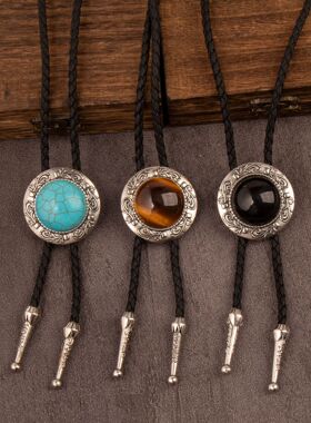 外贸跨境波洛领带复古毛衣链金属个性项链bolo tie